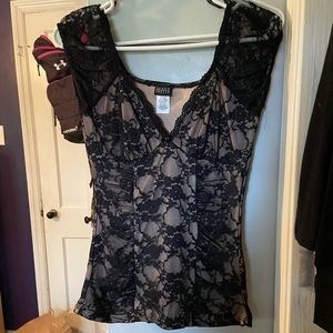 Tan and black lace shirt